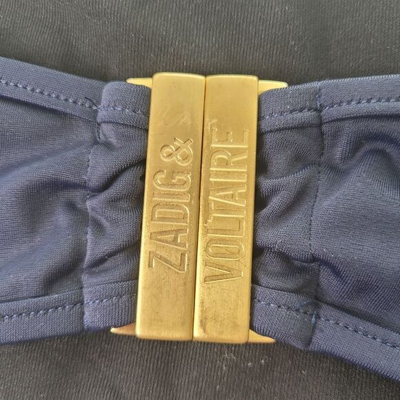 $228 studded NEW ZADIG & VOLTAIRE  NAVY BLUE GOLD BANDEAU BIKINI SWIMSUIT 8 NWT - Picture 7 of 10